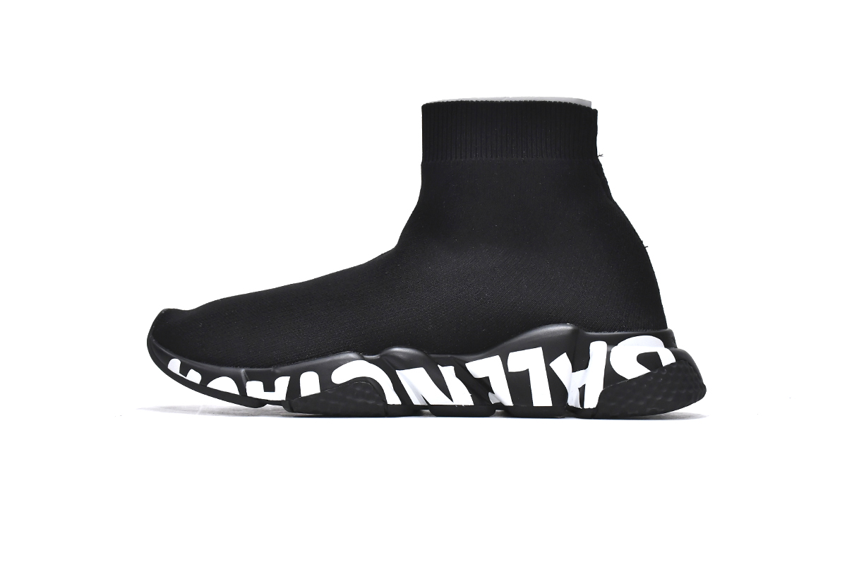 巴黎袜套 黑色白字-8 Balenciaga Speed Black