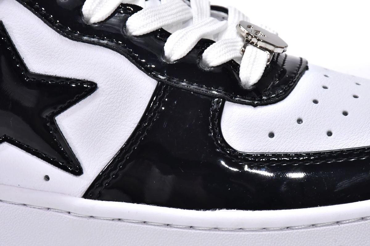 芭比猿猴低帮板鞋 白黑镜面 A Bathing Ape Bape Sta Low Black White