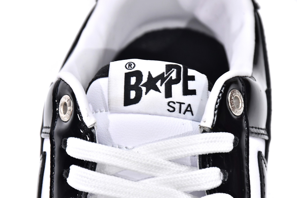 芭比猿猴低帮板鞋 白黑镜面 A Bathing Ape Bape Sta Low Black White