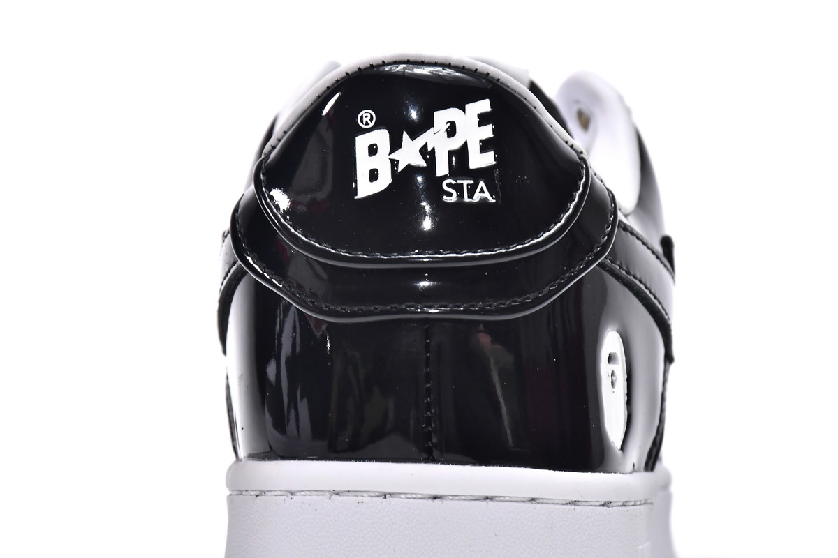 芭比猿猴低帮板鞋 白黑镜面 A Bathing Ape Bape Sta Low Black White