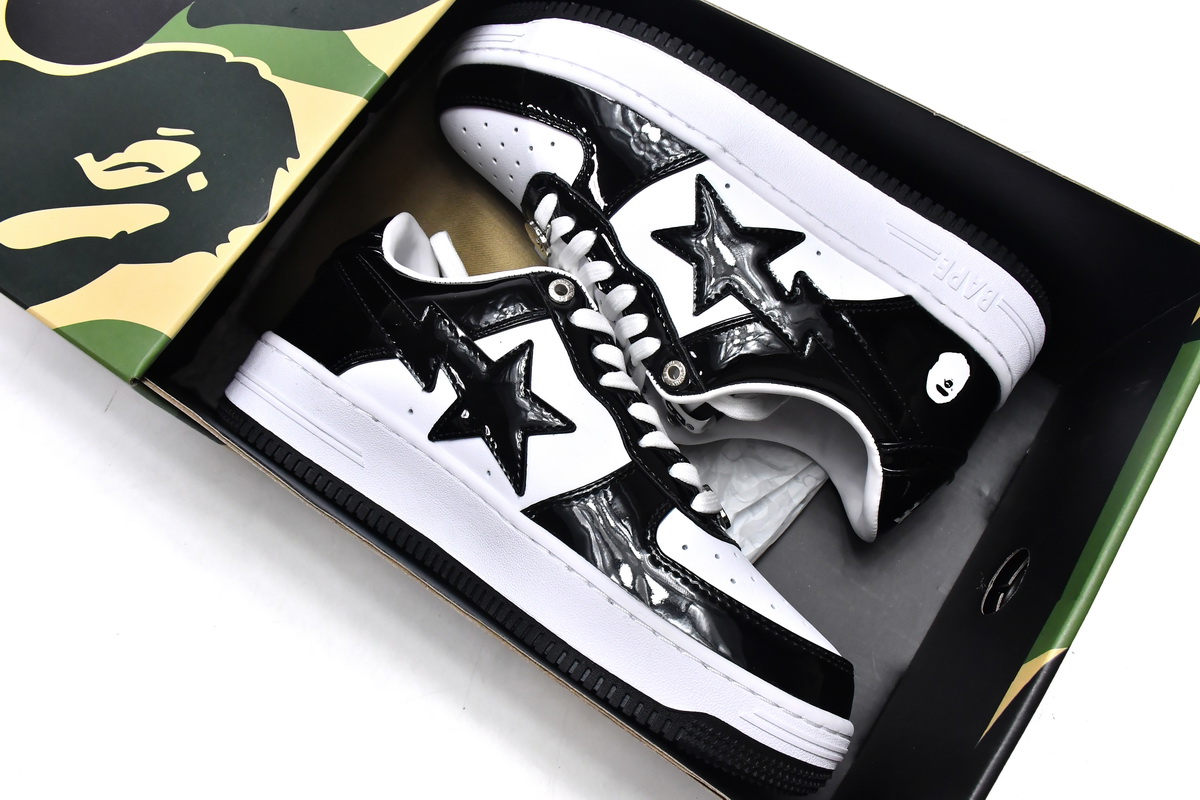 芭比猿猴低帮板鞋 白黑镜面 A Bathing Ape Bape Sta Low Black White