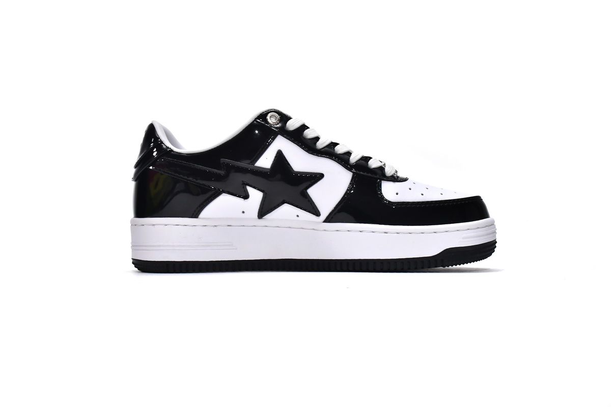 芭比猿猴低帮板鞋 白黑镜面 A Bathing Ape Bape Sta Low Black White