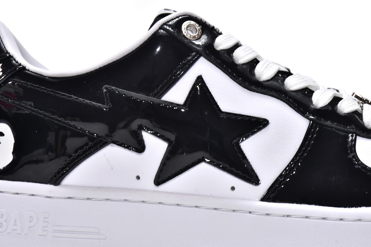 芭比猿猴低帮板鞋 白黑镜面 A Bathing Ape Bape Sta Low Black White