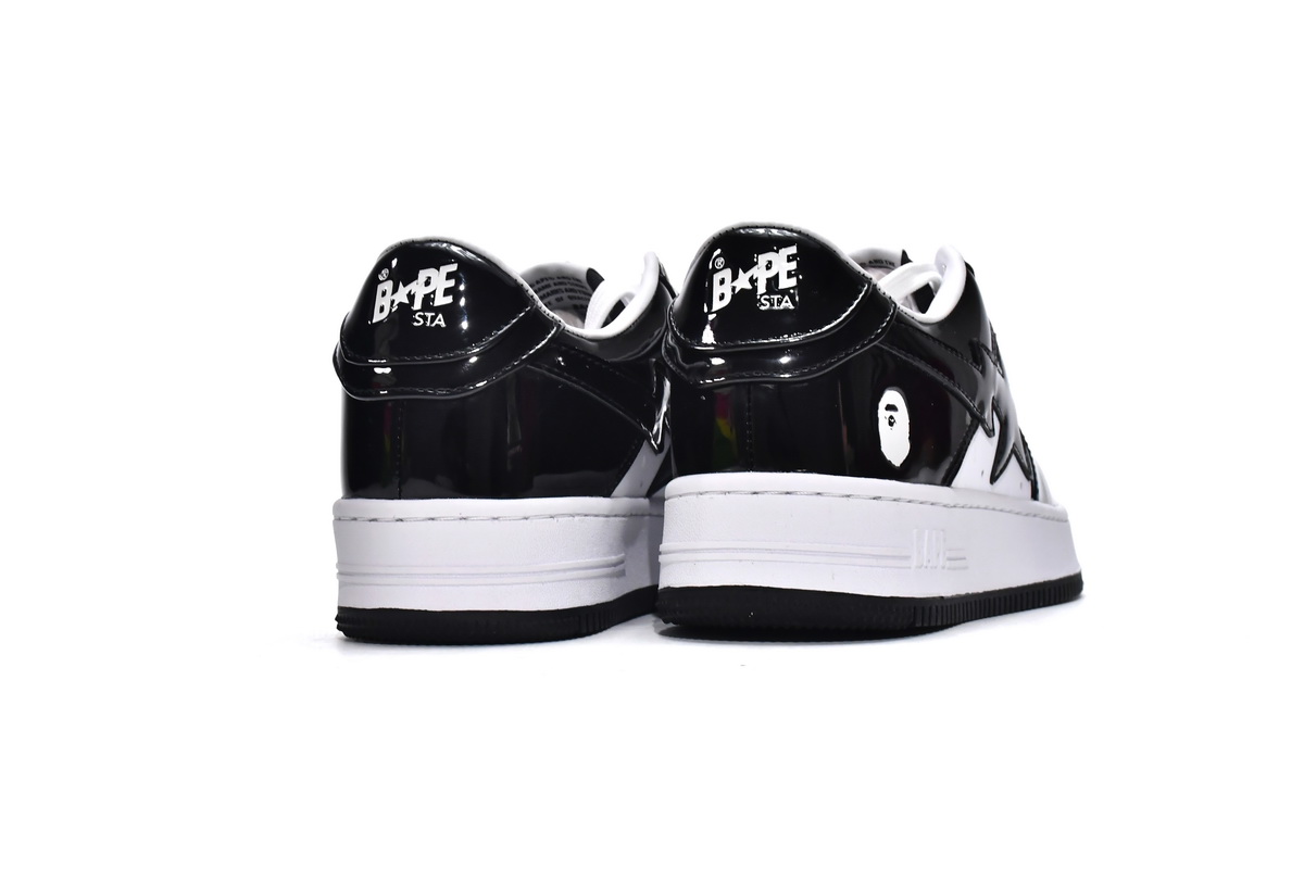 芭比猿猴低帮板鞋 白黑镜面 A Bathing Ape Bape Sta Low Black White