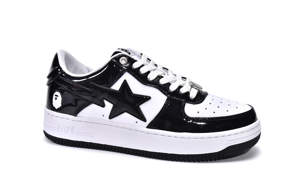 芭比猿猴低帮板鞋 白黑镜面 A Bathing Ape Bape Sta Low Black White