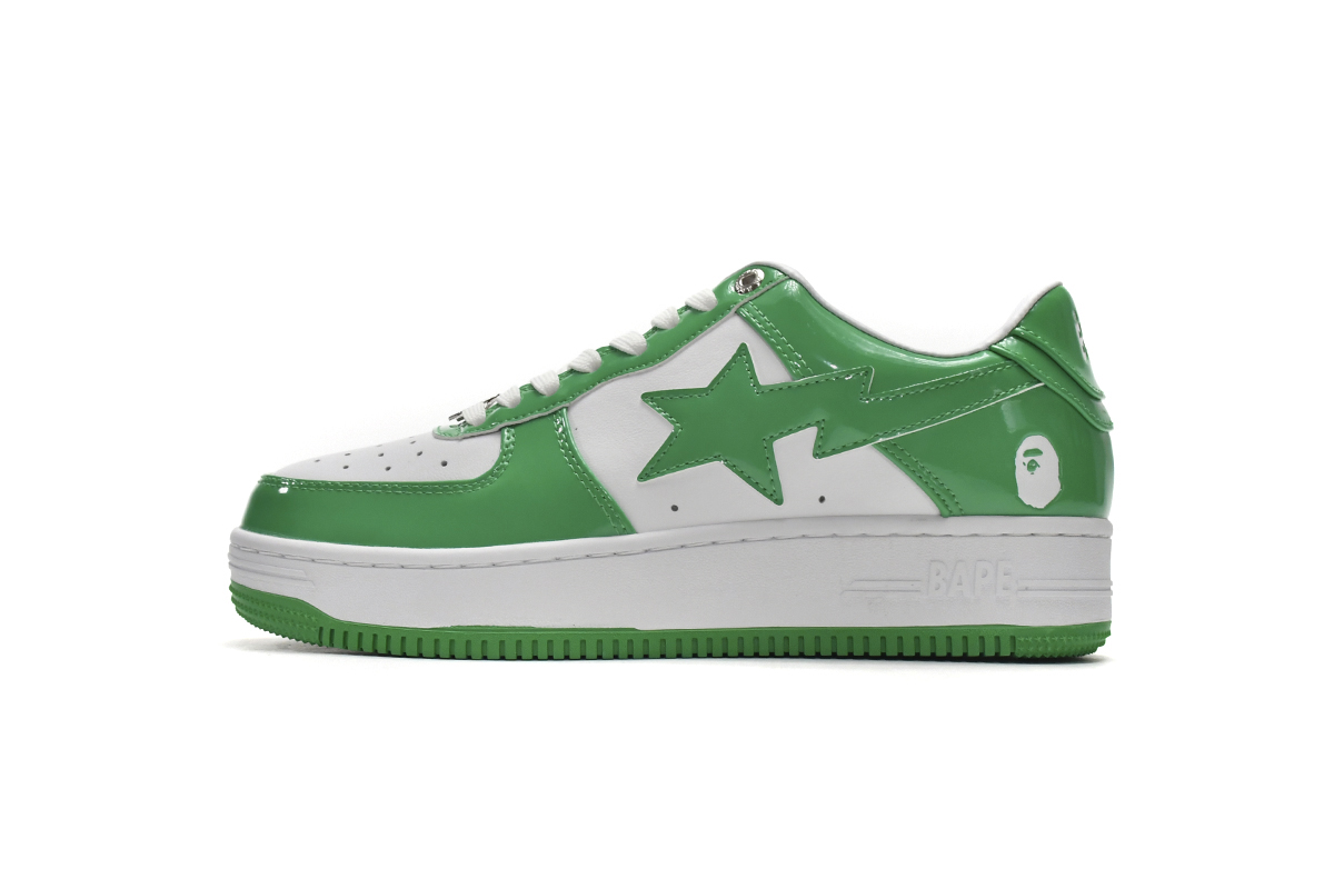 芭比猿猴低帮板鞋 白绿镜面 A Bathing Ape Bape Sta Low White Green