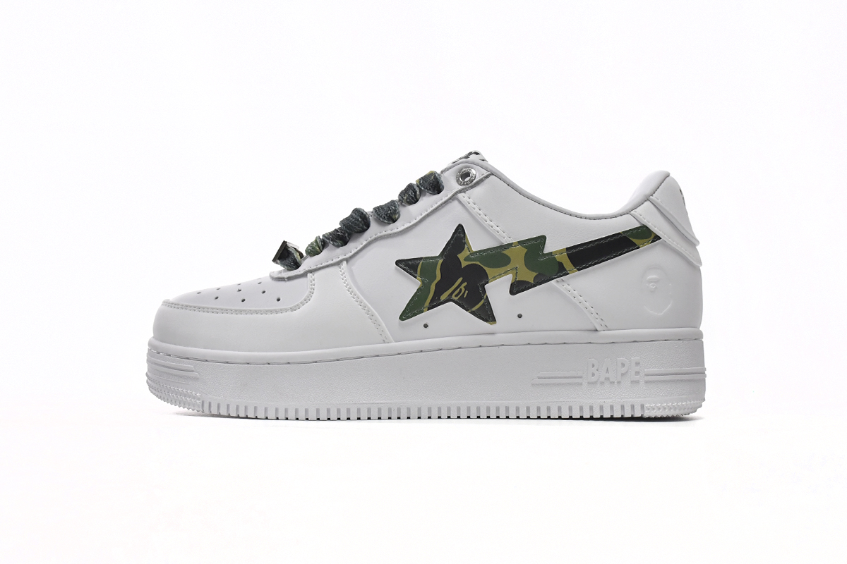 芭比猿猴低帮板鞋 白绿迷彩 A Bathing Ape Bape Sta Low White Green Camouflage