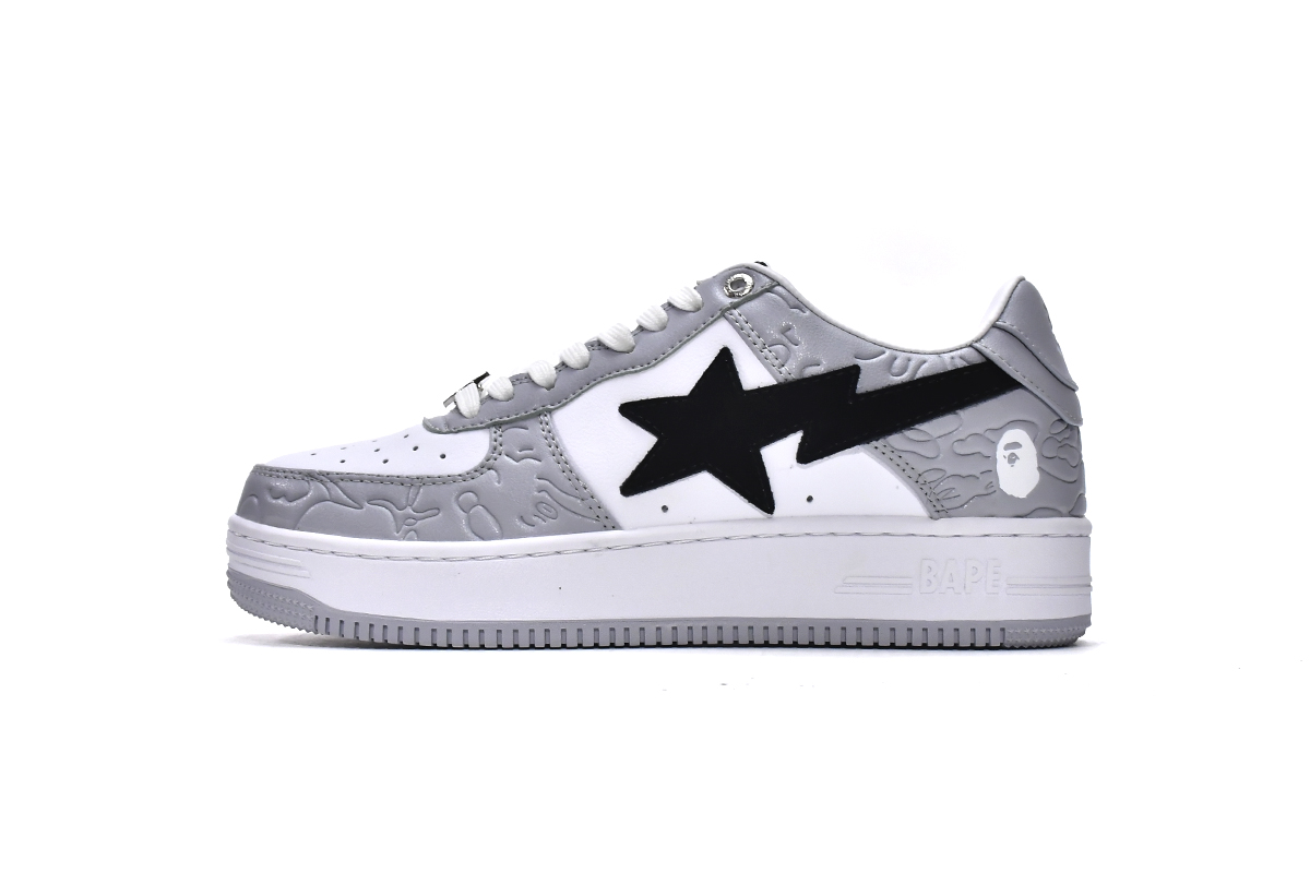 芭比猿猴低帮板鞋 白灰压纹 A Bathing Ape Bape Sta Low White Grey