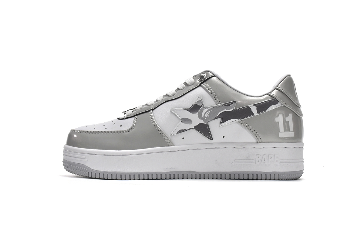 芭比猿猴低帮板鞋 白灰镜面 A Bathing Ape Bape Sta Low White Grey Mirror Surface