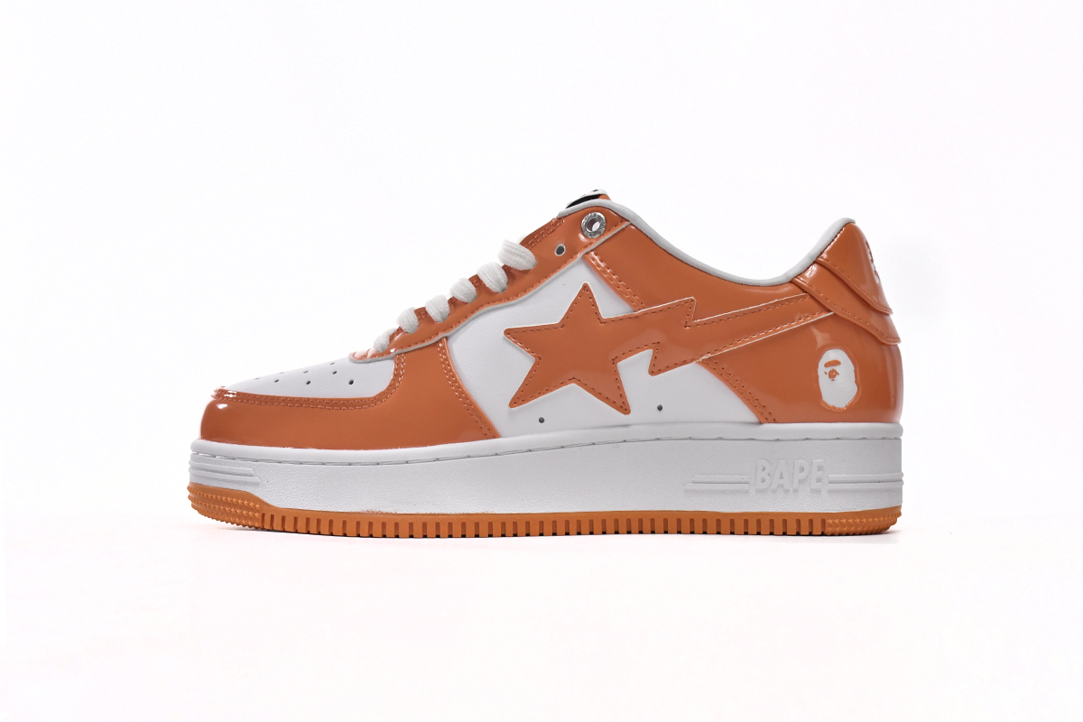 芭比猿猴低帮板鞋 白橙镜面 A Bathing Ape Bape Sta Low White Orange