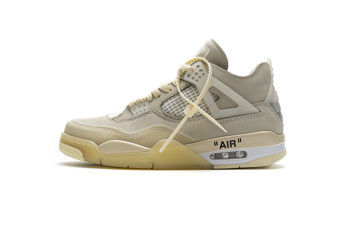 XP版乔丹4代篮球鞋 米黄OW Air Jordan 4 OFF White x Air Jordan 4 Sail