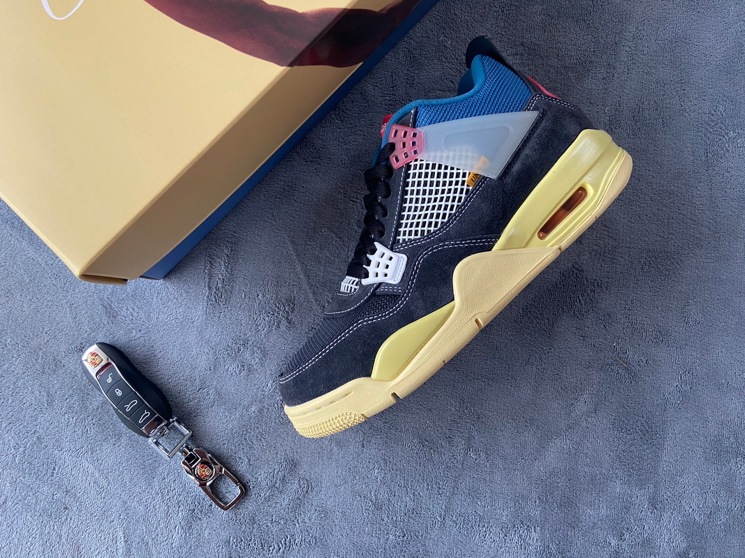 公司级乔丹4代篮球鞋 UN黑蓝 Union LA x Air Jordan 4 Retro SP Off Noir Black